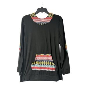 Black Geometric Patterned Women's Blouse